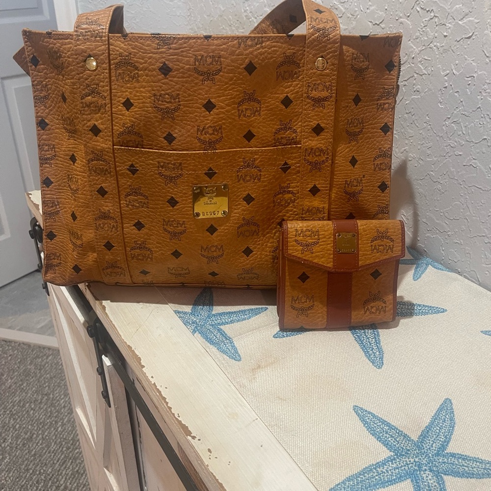 MCM Tan Visetos Monogram Tote Bag